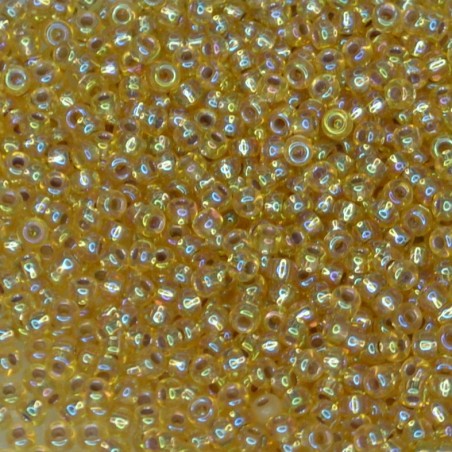 SEED BEAD, MIYUKI, 11/0 SILVERLINED GOLD AB (RR1003). SOLD PER PACK OF 10GM.