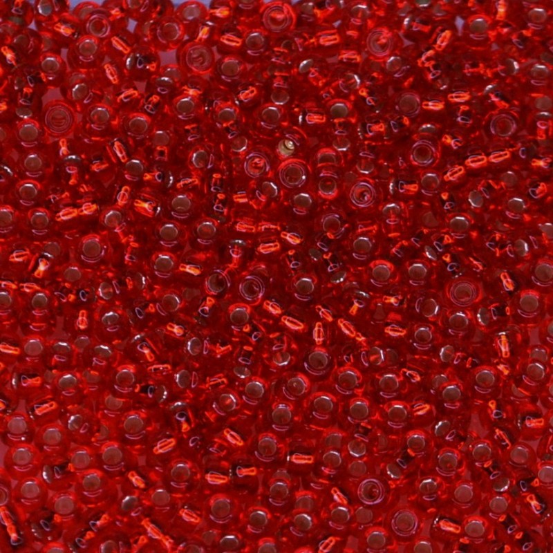 SEED BEAD, MIYUKI, 11/0 SILVERLINED RED (RR10). SOLD PER PACK OF 10GM.