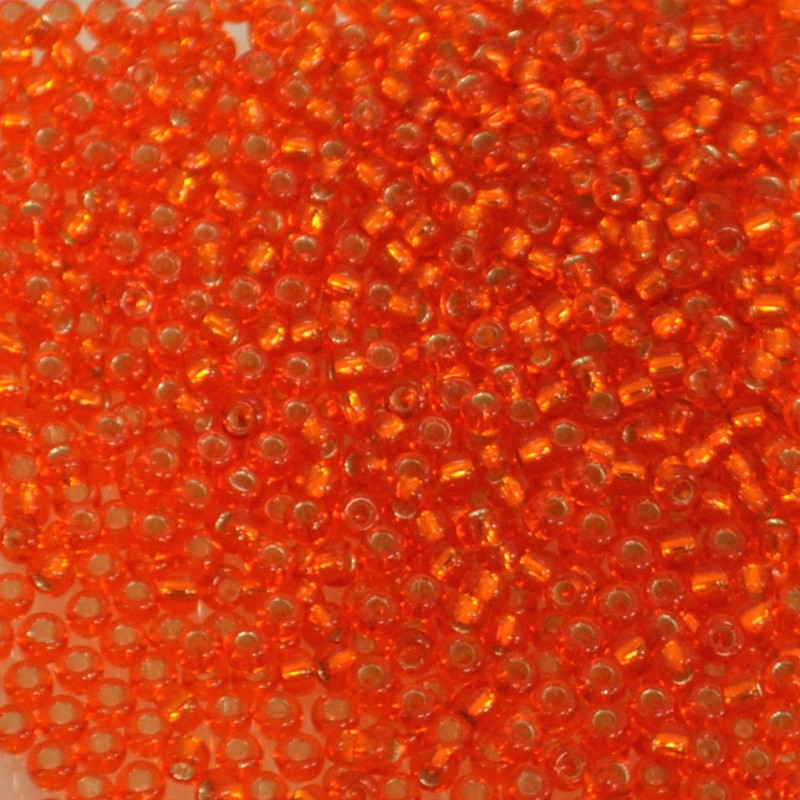 SEED BEAD, MIYUKI, 11/0 SILVERLINED TANGERINE (RR9). SOLD PER PACK OF 10GM.