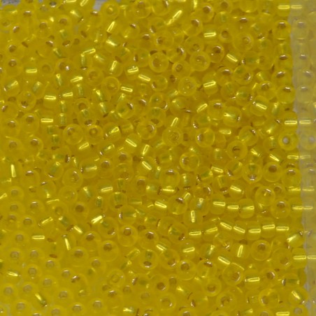 SEED BEAD, MIYUKI, 11/0 SILVERLINED YELLOW (RR6). SOLD PER PACK OF 10GM.