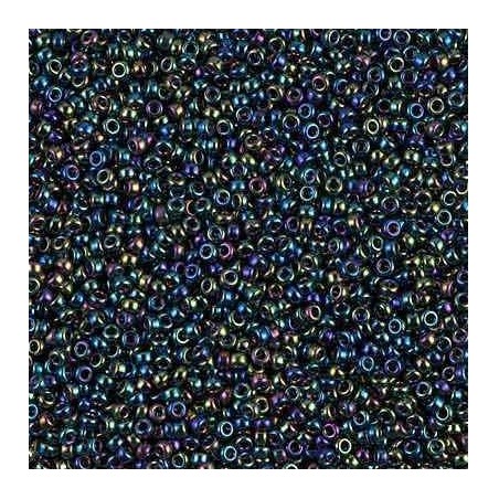 SEED BEAD, MIYUKI, 11/0 OPAQUE METALLIC IRIS VARIEGATED BLUE (RR455). SOLD PER PACK OF 10GM.