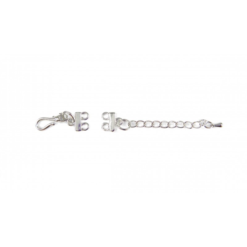 CLASP SET, HOOK, 17MM, 2-STRAND, RHODIUM PLATED BRASS, NICKEL FREE. SOLD PER PACK OF 4.