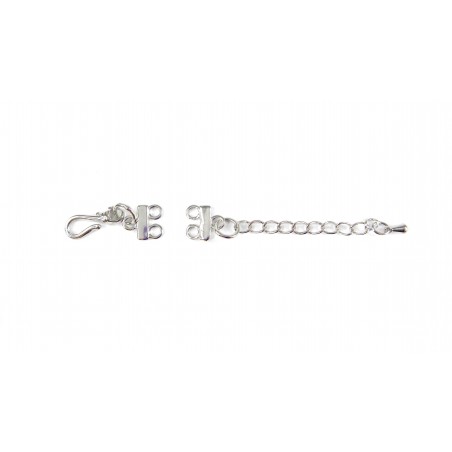 CLASP SET, HOOK, 17MM, 2-STRAND, RHODIUM PLATED BRASS, NICKEL FREE. SOLD PER PACK OF 4.