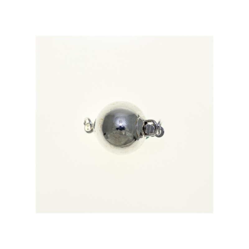 CLASP, BALL, 12MM, SILVER PLATED BRASS, NICKEL FREE. SOLD PER PACK OF 5.