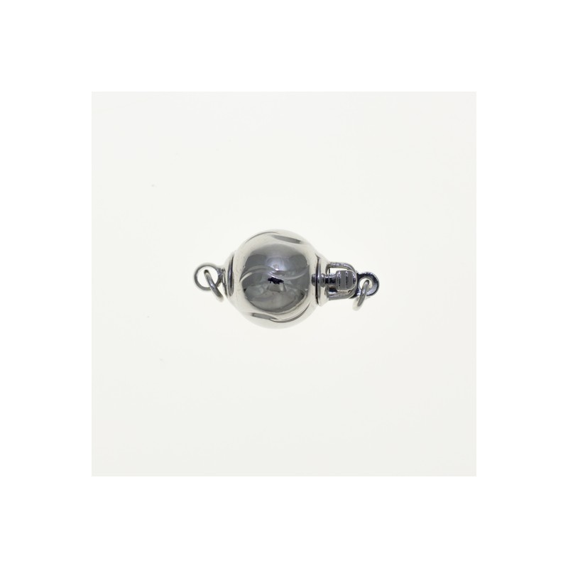 CLASP, BALL, 10MM, RHODIUM PLATED BRASS, NICKEL FREE. SOLD PER PACK OF 5.