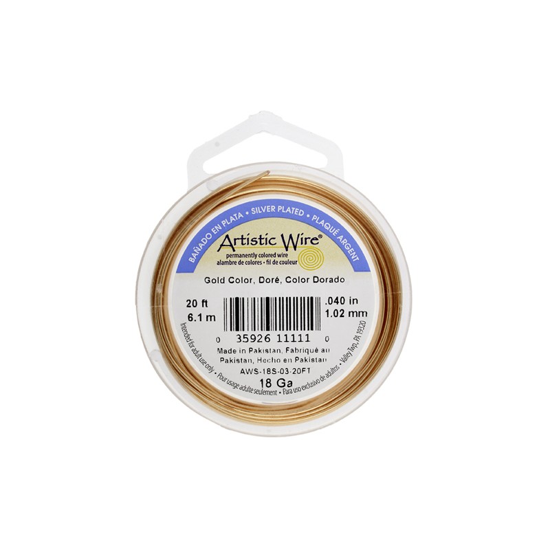 ARTISTIC WIRE, 18 GAUGE (1.0MM), GOLD COLOR. SOLD PER PACK OF 20FT.