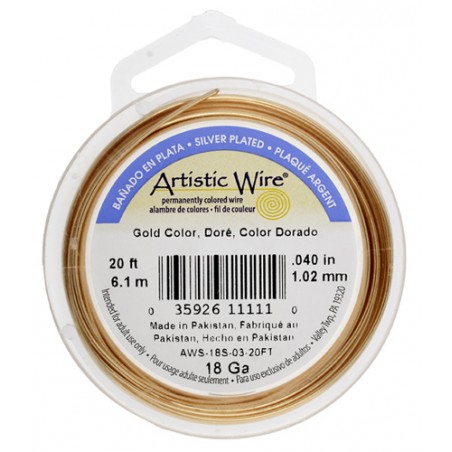 ARTISTIC WIRE, 18 GAUGE (1.0MM), GOLD COLOR. SOLD PER PACK OF 20FT.