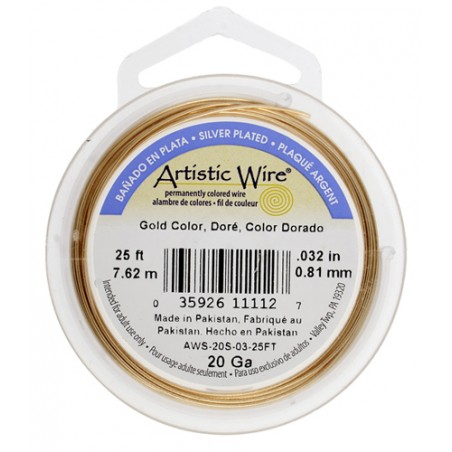 ARTISTIC WIRE, 20 GAUGE (0.81MM), GOLD COLOR. SOLD PER PACK OF 25FT.