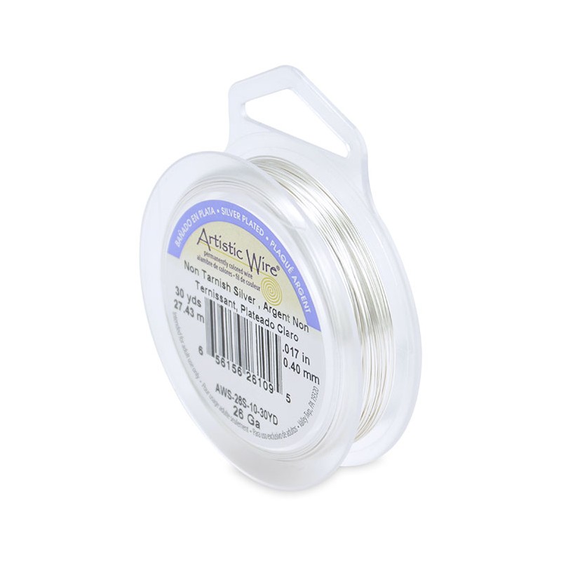 ARTISTIC WIRE, 26 GAUGE (0.41MM), TARNISH RESISTANT, SILVER COLOR. SOLD PER PACK OF 30YD.