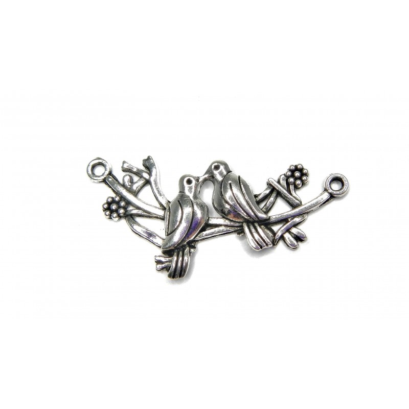 CONNECTOR, LOVE BIRD, 45X21MM, ANTIQUE SILVER. SOLD PER PACK OF 5.