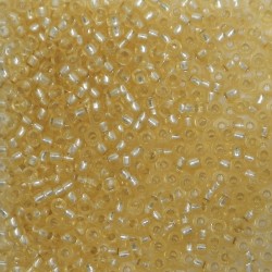 SEED BEAD, MIYUKI, 11/0 SILVERLINED LIGHT GOLD (RR2). SOLD PER PACK OF 10GM.