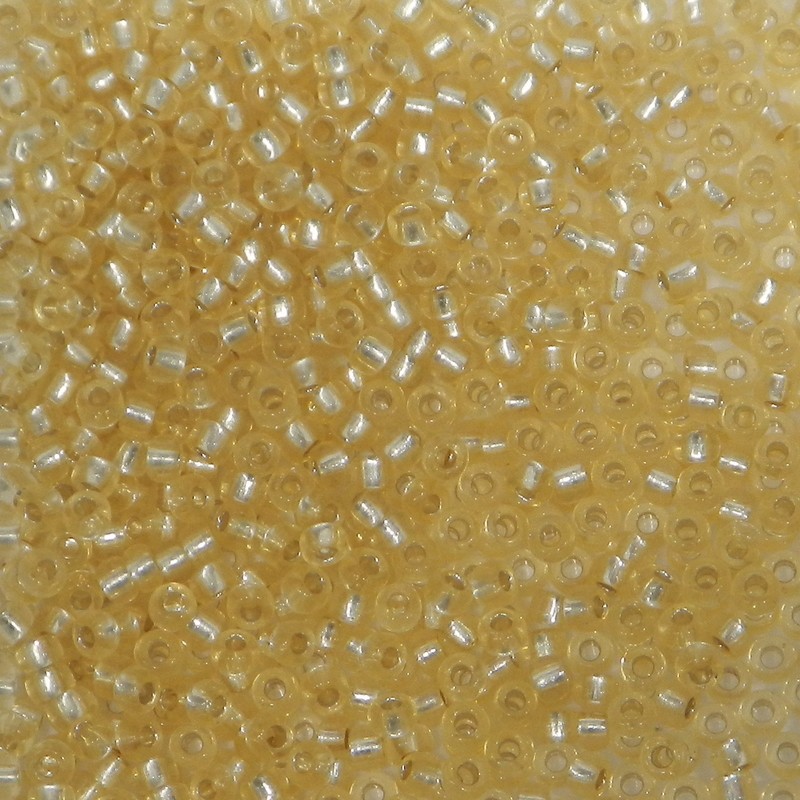 SEED BEAD, MIYUKI, 11/0 SILVERLINED LIGHT GOLD (RR2). SOLD PER PACK OF 10GM.