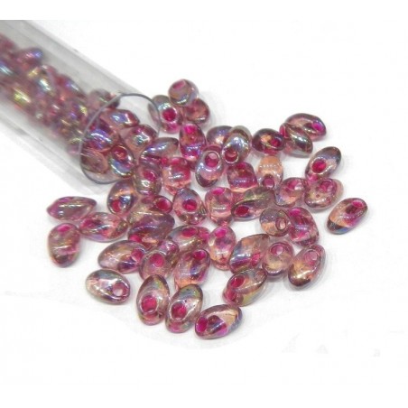 LONG MAGATAMA, 4X7MM, FUSCHIA LND SMKY AMY AB. SOLD PER TUBE OF 8.5GM.