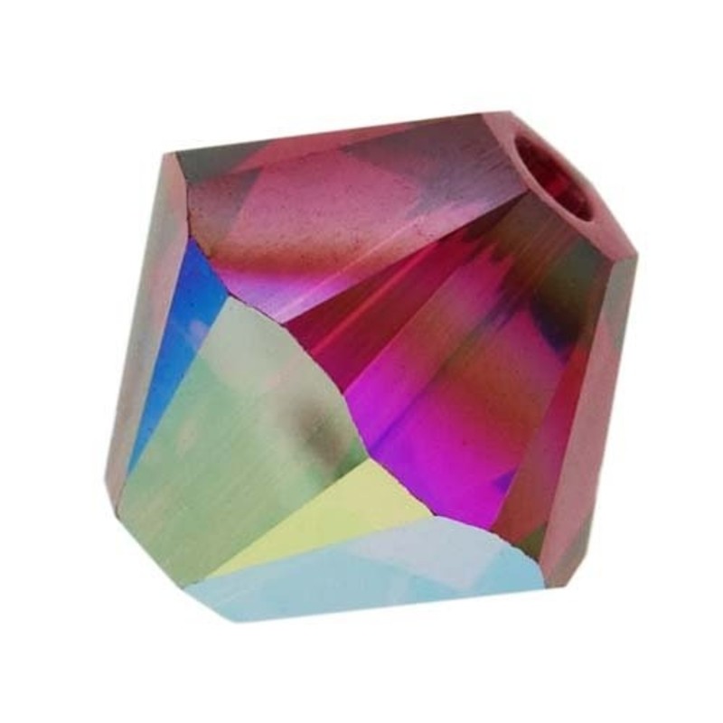 BEAD, SWAROVSKI®, 5328 XILION BICONE, 4MM, RUBY AB (501AB). SOLD PER PACK OF 36.