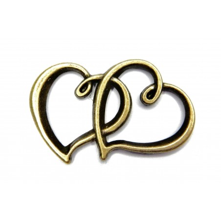 CONNECTOR, DOUBLE HEART, 31X19MM, ANTIQUE BRASS. SOLD PER PACK OF 5.
