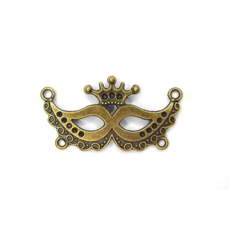 CONNECTOR, MASK, 40X21MM, ANTIQUE BRASS. SOLD PER PACK OF 5.