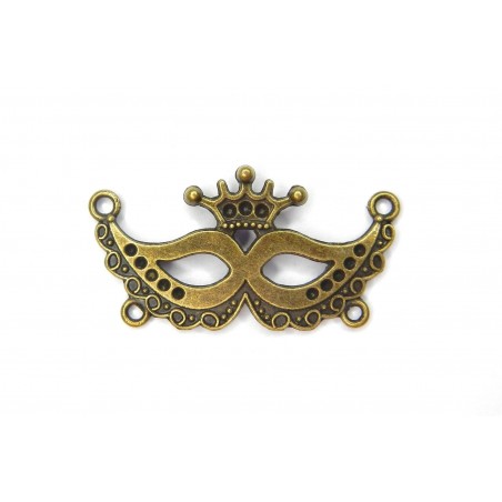 CONNECTOR, MASK, 40X21MM, ANTIQUE BRASS. SOLD PER PACK OF 5.