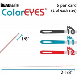BEADING NEEDLE ASSORTED SIZES, COLOR EYES, 6PCS PER PACK