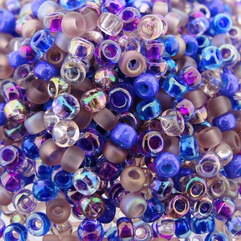SEED BEAD, MIYUKI 8/0 MIX LILACS. SOLD PER PACK OF 10GM.