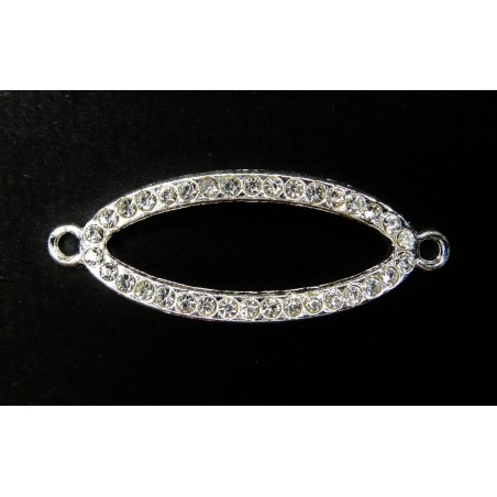 CONNECTOR, OVAL, 47X18MM, RHINESTONE, SILVER PLATED. SOLD PER PACK OF 2.