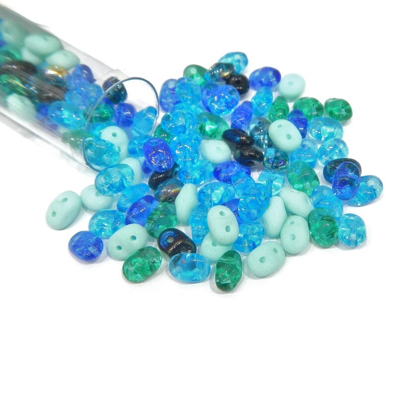 SUPERDUO, 2.5X5MM, MOONLIT LAGOON. SOLD PER TUBE OF 10GM.