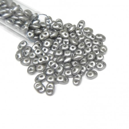 SUPERDUO, 2.5X5MM, PASTEL LIGHT GREY/SILVER. SOLD PER TUBE OF 10GM.