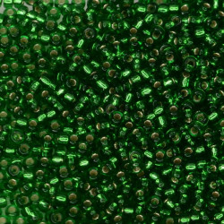 SEED BEAD, MIYUKI, 11/0 SILVERLINED GREEN (RR16). SOLD PER PACK OF 10GM.