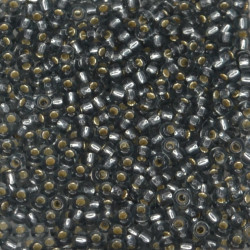 SEED BEAD, MIYUKI, 11/0 SILVERLINED GREY (RR21). SOLD PER PACK OF 10GM.