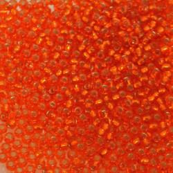SEED BEAD, MIYUKI, 11/0 SILVERLINED TANGERINE (RR9). SOLD PER PACK OF 10GM.