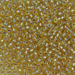 SEED BEAD, MIYUKI, 11/0 SILVERLINED GOLD AB (RR1003). SOLD PER PACK OF 10GM.