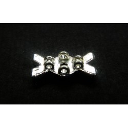 CONNECTOR, DOUBLE X, 18X8MM, RHINESTONE, SILVER PLATED. SOLD PER PACK OF 5.
