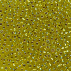 SEED BEAD, MIYUKI, 11/0 SILVERLINED YELLOW AB (RR1006). SOLD PER PACK OF 10GM.