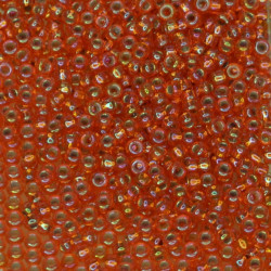 SEED BEAD, MIYUKI, 11/0 SILVERLINED ORANGE AB (RR1008). SOLD PER PACK OF 10GM.