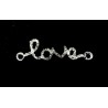 CONNECTOR, LOVE, 38X10MM, RHINESTONE, SILVER PLATED. SOLD PER PACK OF 3.