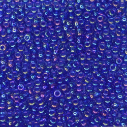 SEED BEAD, MIYUKI, 11/0 TRANSPARENT COBALT AB (RR177). SOLD PER PACK OF 10GM.