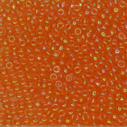 SEED BEAD, MIYUKI, 11/0 TRANSPARENT ORANGE AB (RR253). SOLD PER PACK OF 10GM.
