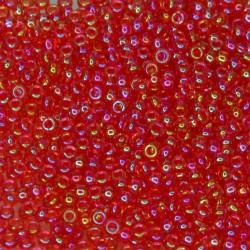 SEED BEAD, MIYUKI, 11/0 TRANSPARENT FUCHSIA AB (RR254). SOLD PER PACK OF 10GM.