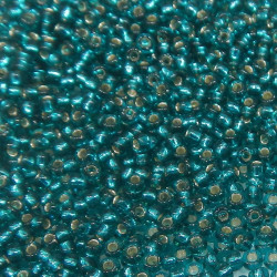 SEED BEAD, MIYUKI, 11/0 SILVERLINED TRANSPARENT DARK TEAL (RR30). SOLD PER PACK OF 10GM.