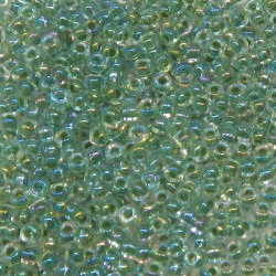 SEED BEAD, MIYUKI, 11/0 LIME-LINED CRYSTAL AB (RR277). SOLD PER PACK OF 10GM.