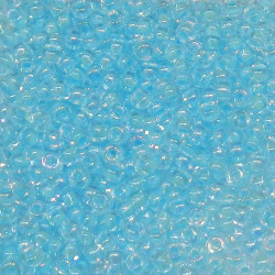 SEED BEAD, MIYUKI, 11/0 SKY BLUE-LINED CRYSTAL AB (RR278). SOLD PER PACK OF 10GM.