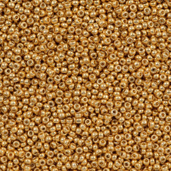 SEED BEAD, MIYUKI, 11/0 DURACOAT GALVANIZED GOLD (RR4202). SOLD PER PACK OF 10GM.