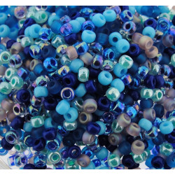 SEED BEAD, MIYUKI 8/0 MIX CARIBBEAN BLUE. SOLD PER PACK OF 10GM.