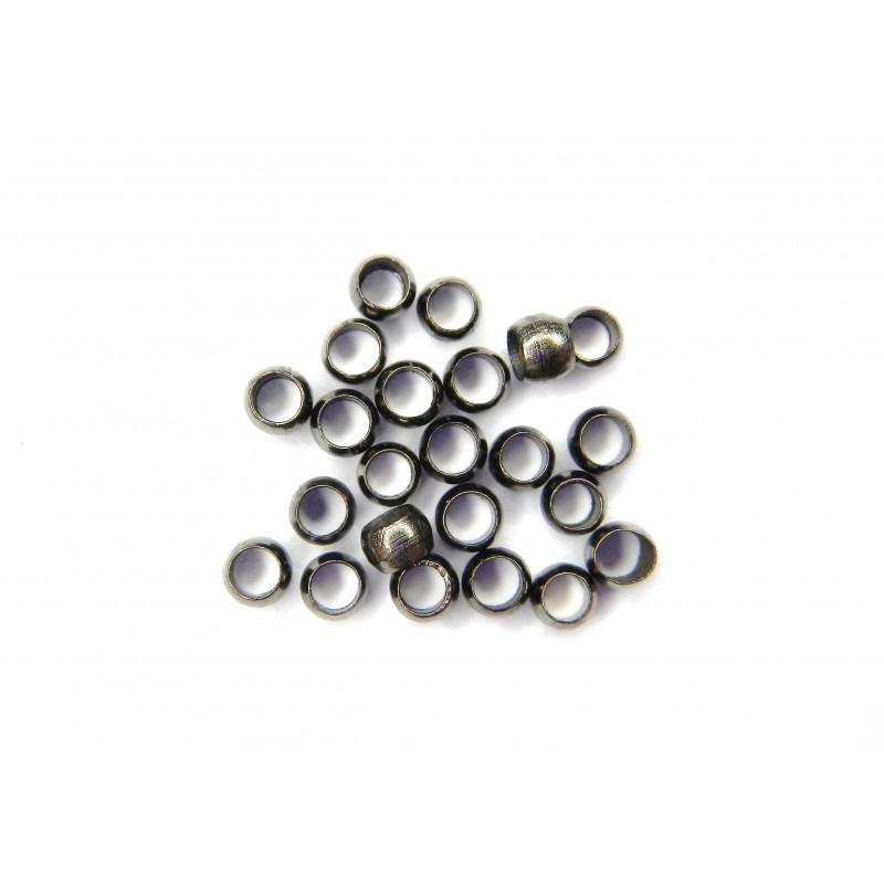 CRIMP BEAD, 3.0MM, GUN PLATED BRASS, NICKEL FREE. SOLD PER PACK OF 10GM (APPROX 300PCS).