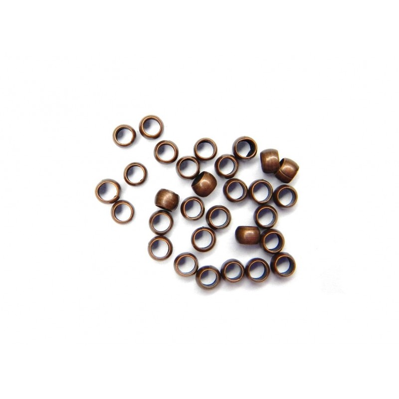 CRIMP BEAD, 2.5MM, COPPER PLATED BRASS, NICKEL FREE. SOLD PER PACK OF 10GM (APPROX 300PCS).