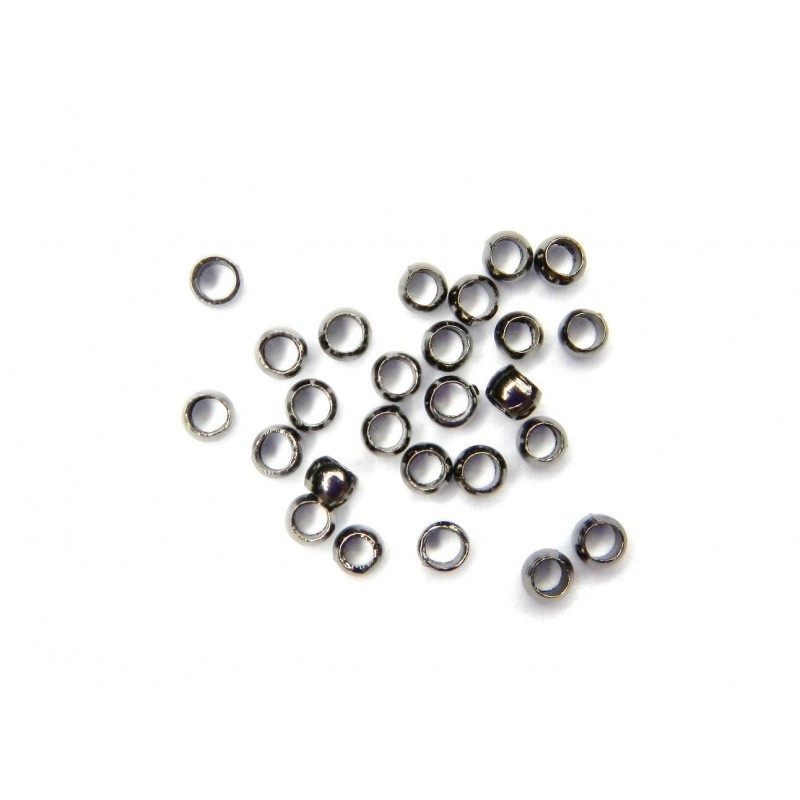 CRIMP BEAD, 2.5MM, GUN PLATED BRASS, NICKEL FREE. SOLD PER PACK OF 10GM (APPROX 300PCS).