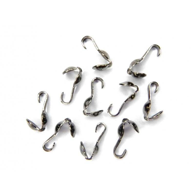 BEAD TIP, 3.0MM, BOTTOMFOLD, HOOK-ON, GUN PLATED, IRON BASE. SOLD PER PACK OF 100.