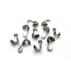 BEAD TIP, 3.0MM, BOTTOMFOLD, HOOK-ON, GUN PLATED, IRON BASE. SOLD PER PACK OF 100.