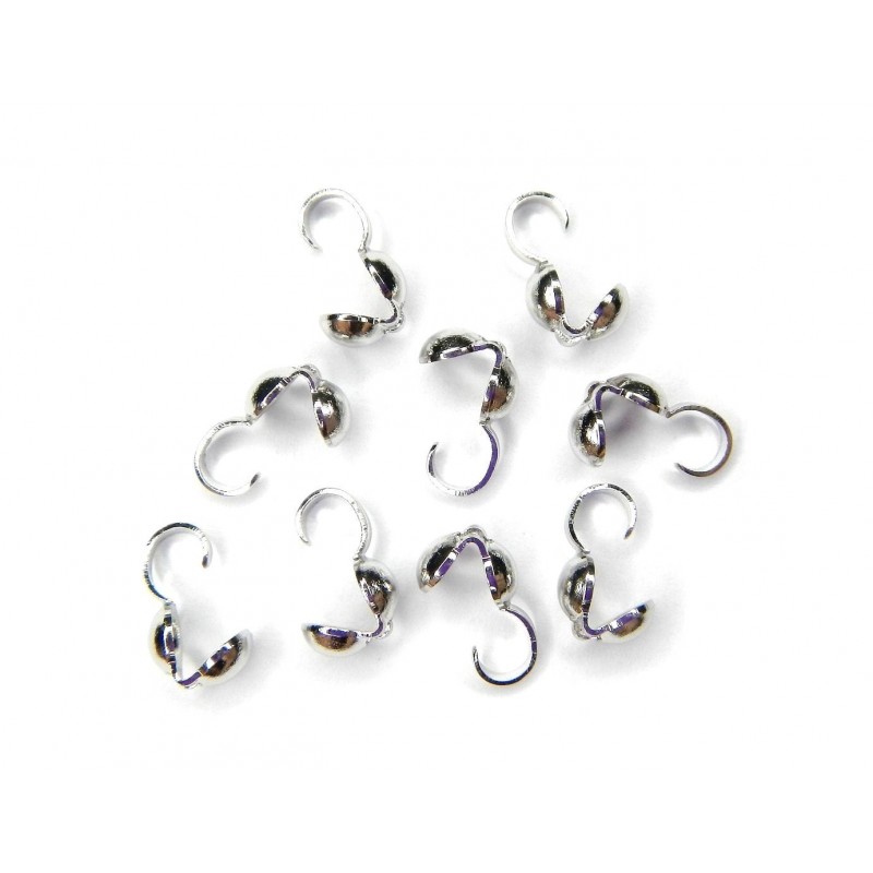 BEAD TIP, 3.0MM, BOTTOMFOLD, HOOK-ON, RHODIUM PLATED BRASS, NICKEL FREE. SOLD PER PACK OF 40.