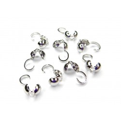 BEAD TIP, 3.0MM, BOTTOMFOLD, HOOK-ON, RHODIUM PLATED BRASS, NICKEL FREE. SOLD PER PACK OF 40.