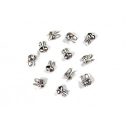 BEAD TIP, 2.0MM, DOUBLE SIDEFOLD, RHODIUM PLATED BRASS, NICKEL FREE. SOLD PER PACK OF 200.